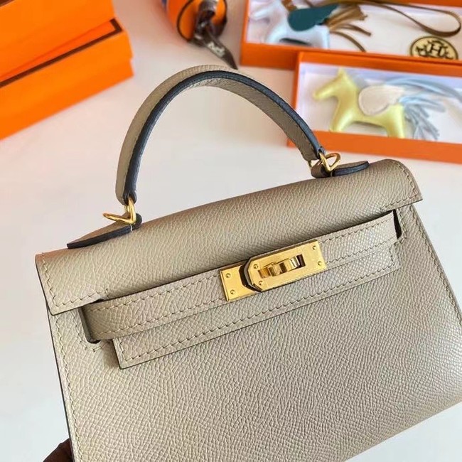 Hermes Kelly 19cm Shoulder Bags Epsom Leather KL19 Gold hardware Pearl grey