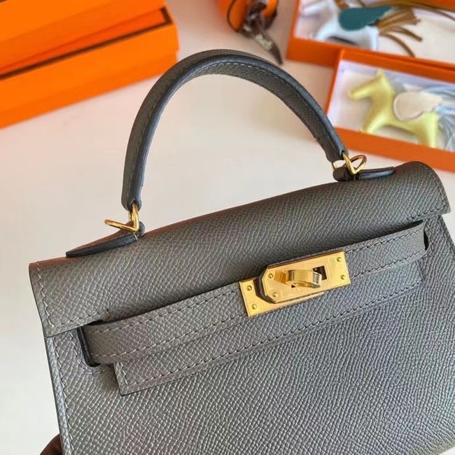 Hermes Kelly 19cm Shoulder Bags Epsom Leather KL19 Gold hardware gray