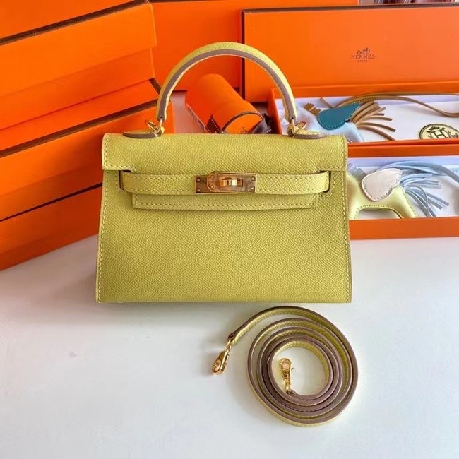 Hermes Kelly 19cm Shoulder Bags Epsom Leather KL19 Gold hardware lemon