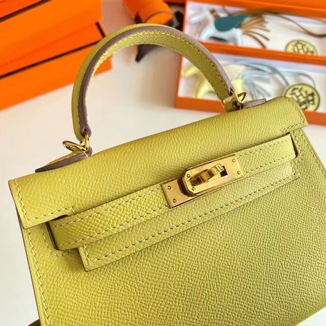 Hermes Kelly 19cm Shoulder Bags Epsom Leather KL19 Gold hardware lemon