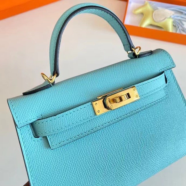 Hermes Kelly 19cm Shoulder Bags Epsom Leather KL19 Gold hardware sky blue