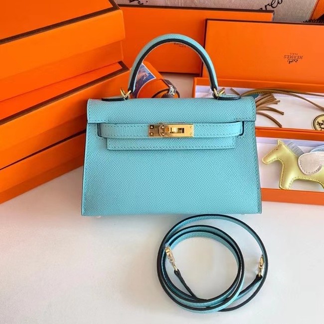 Hermes Kelly 19cm Shoulder Bags Epsom Leather KL19 Gold hardware sky blue