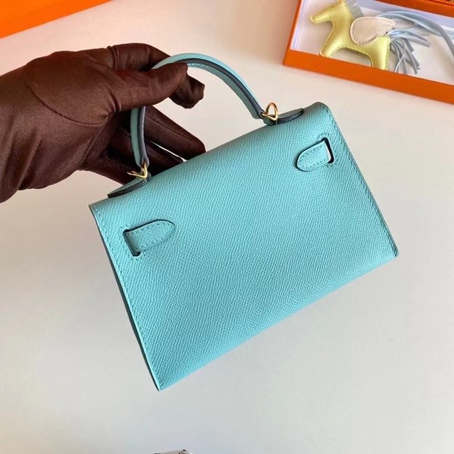 Hermes Kelly 19cm Shoulder Bags Epsom Leather KL19 Gold hardware sky blue