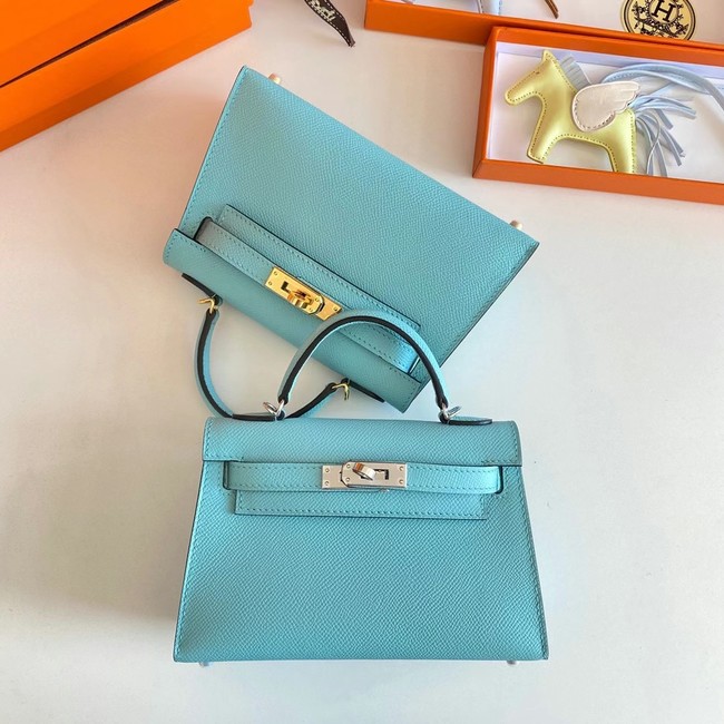 Hermes Kelly 19cm Shoulder Bags Epsom Leather KL19 Gold hardware sky blue