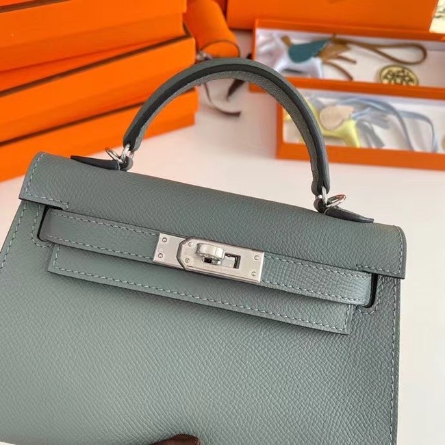 Hermes Kelly 19cm Shoulder Bags Epsom Leather KL19 Silver hardware Almond green