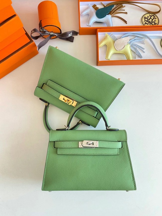 Hermes Kelly 19cm Shoulder Bags Epsom Leather KL19 Silver hardware Avocado Green