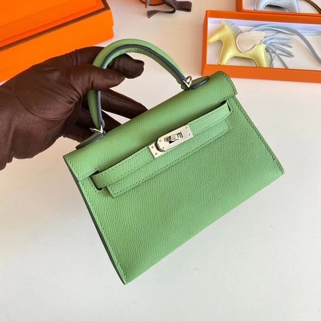 Hermes Kelly 19cm Shoulder Bags Epsom Leather KL19 Silver hardware Avocado Green