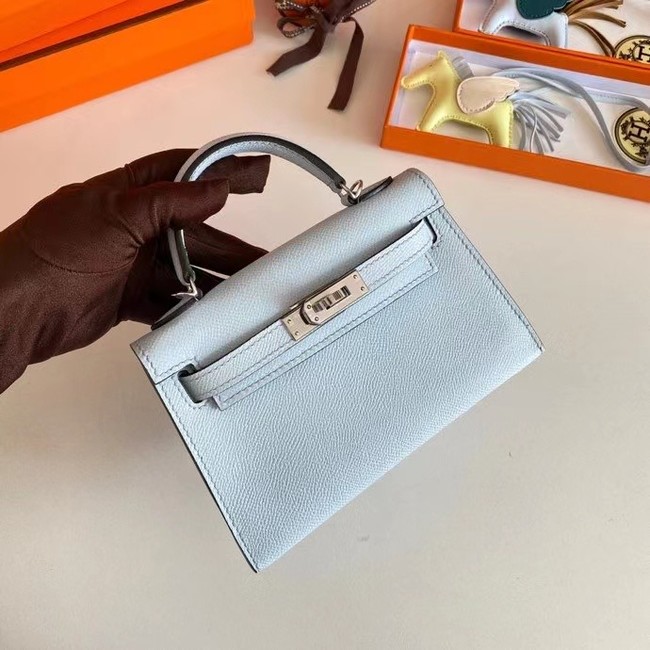 Hermes Kelly 19cm Shoulder Bags Epsom Leather KL19 Silver hardware Glacier blue