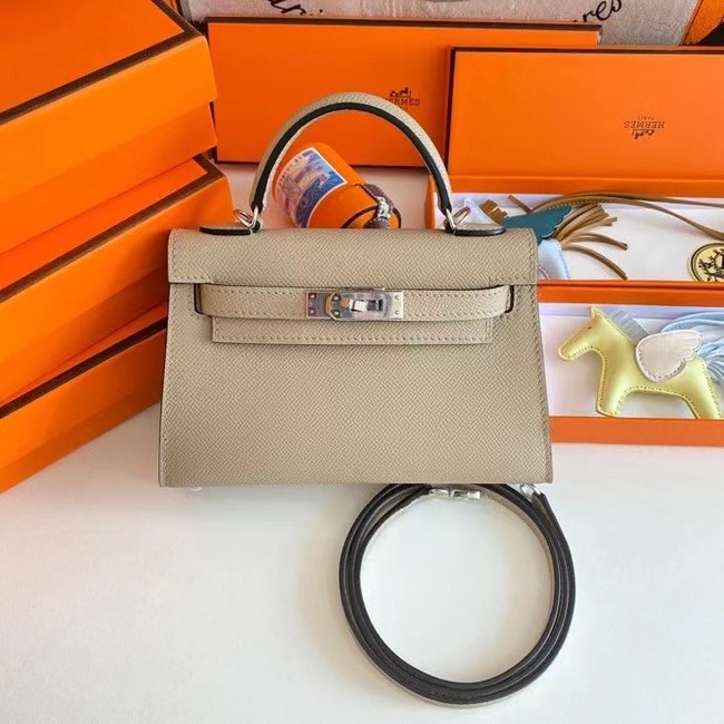 Hermes Kelly 19cm Shoulder Bags Epsom Leather KL19 Silver hardware Pearl grey