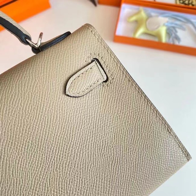 Hermes Kelly 19cm Shoulder Bags Epsom Leather KL19 Silver hardware Pearl grey