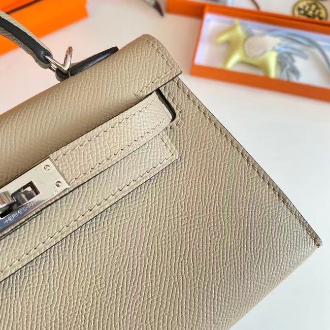 Hermes Kelly 19cm Shoulder Bags Epsom Leather KL19 Silver hardware Pearl grey