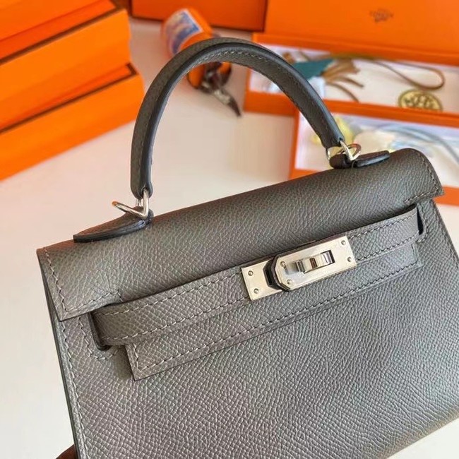 Hermes Kelly 19cm Shoulder Bags Epsom Leather KL19 Silver hardware gray