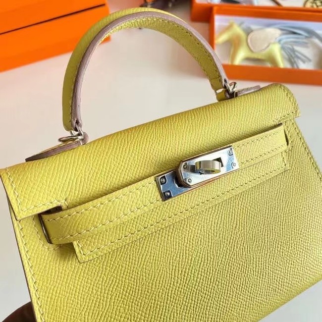 Hermes Kelly 19cm Shoulder Bags Epsom Leather KL19 Silver hardware lemon