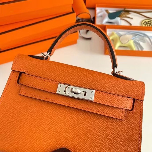 Hermes Kelly 19cm Shoulder Bags Epsom Leather KL19 Silver hardware orange