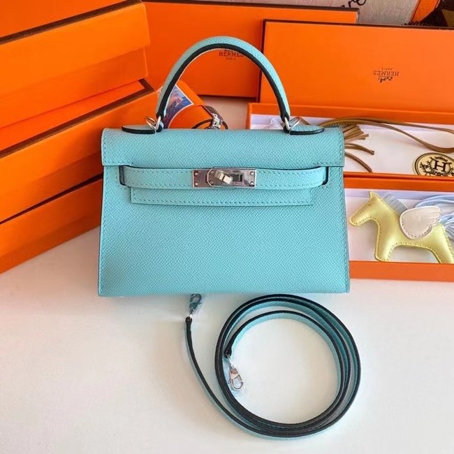 Hermes Kelly 19cm Shoulder Bags Epsom Leather KL19 Silver hardware sky blue