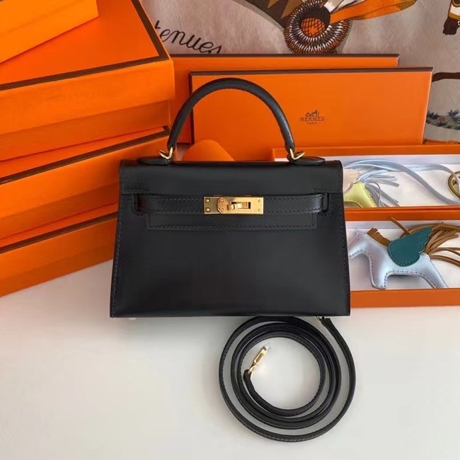 Hermes Kelly 19cm Shoulder Bags box Leather KL19 Gold hardware black