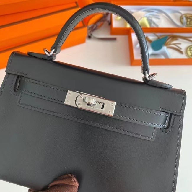 Hermes Kelly 19cm Shoulder Bags box Leather KL19 Silver hardware black