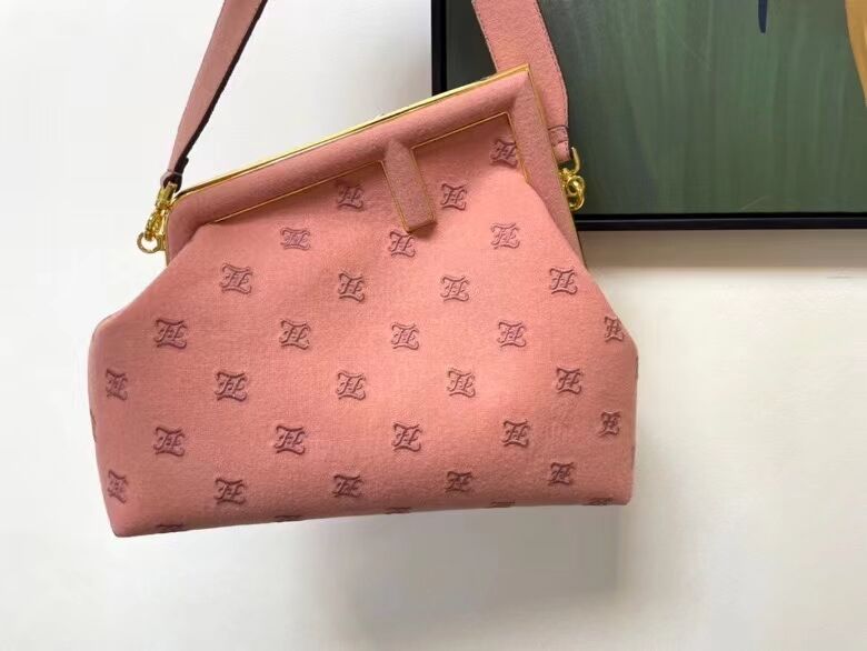 FENDI FIRST MEDIUM flannel bag with embroidery 8BP127A PINK