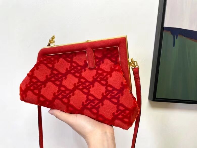FENDI FIRST small suede bag 8BP129A red