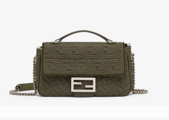 FENDI MIDI BAGUETTE CHAIN FF fabric bag 8BR793 Green