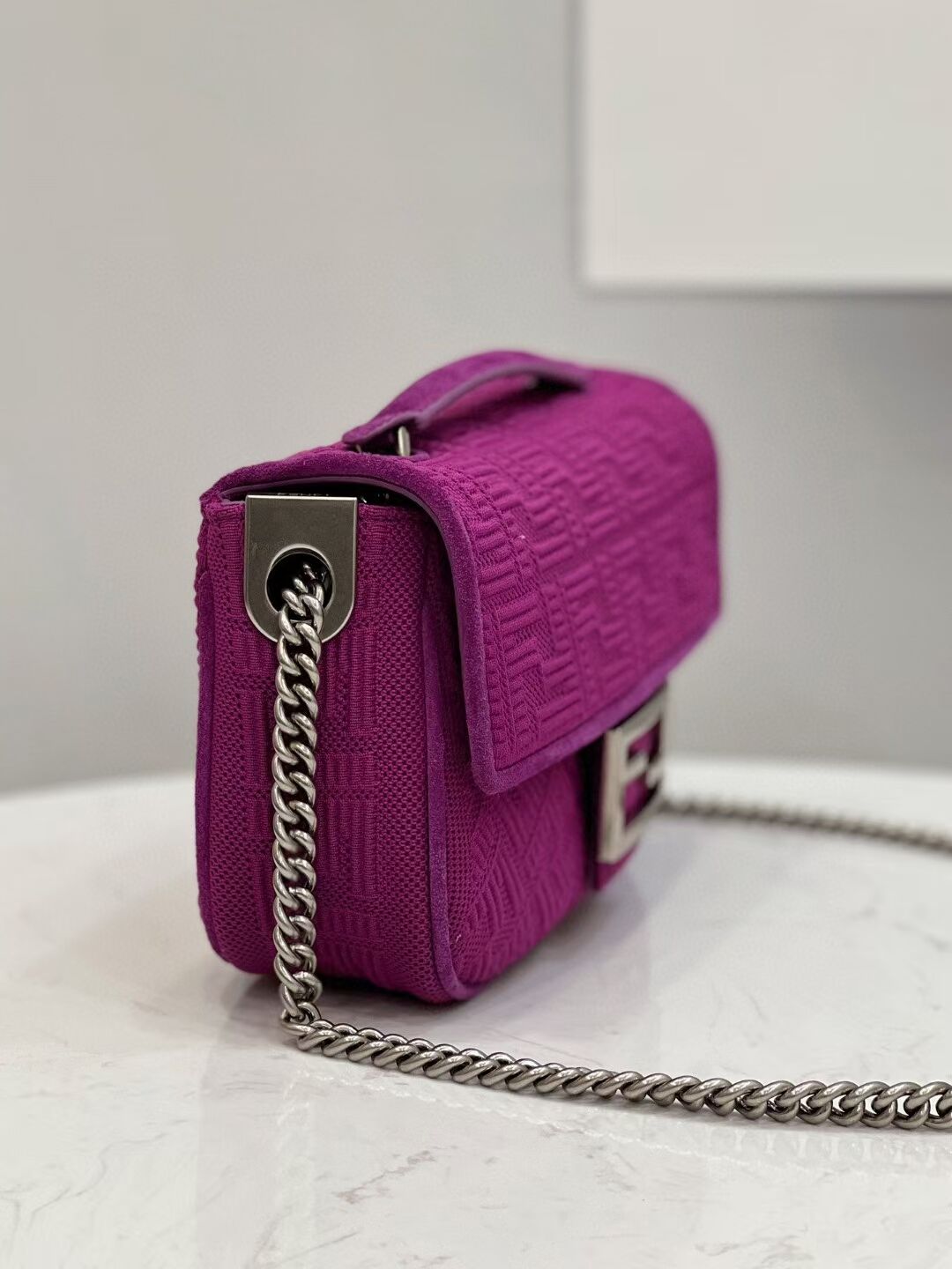 FENDI MIDI BAGUETTE CHAIN FF fabric bag 8BR793 Purple
