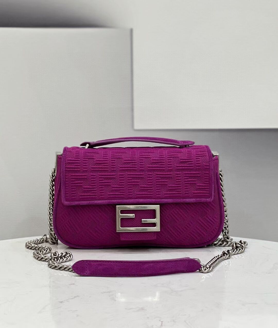 FENDI MIDI BAGUETTE CHAIN FF fabric bag 8BR793 Purple