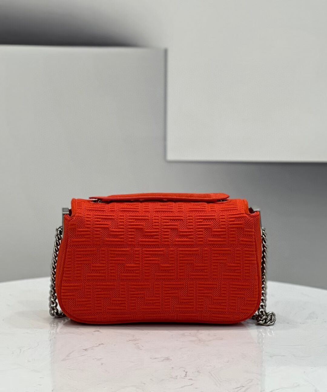 FENDI MIDI BAGUETTE CHAIN FF fabric bag 8BR793 Red