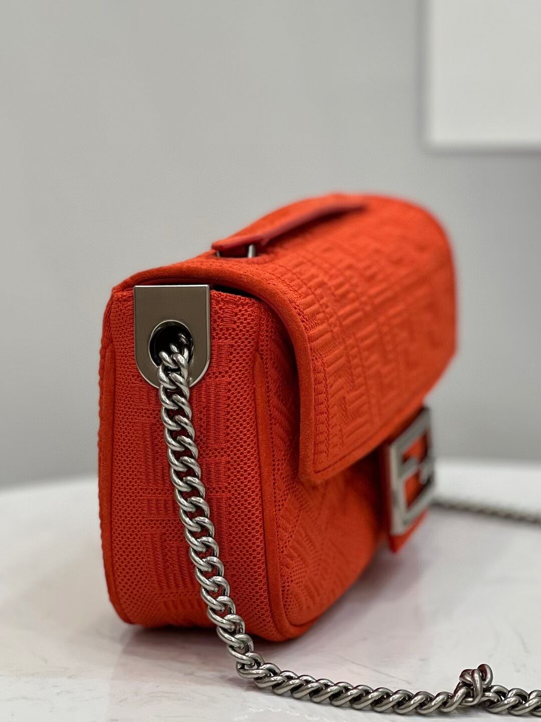 FENDI MIDI BAGUETTE CHAIN FF fabric bag 8BR793 Red