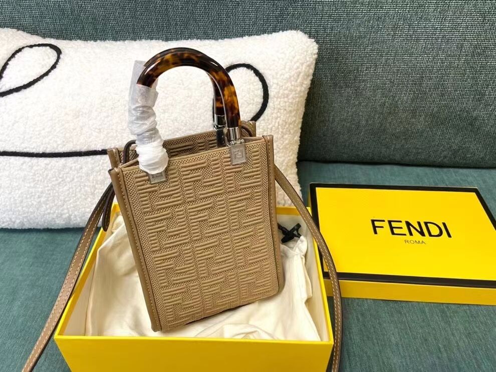 FENDI MINI SUNSHINE SHOPPER FF fabric mini-bag 8BS051AG Beige