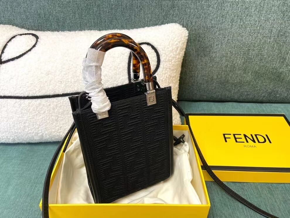 FENDI MINI SUNSHINE SHOPPER FF fabric mini-bag 8BS051AG black