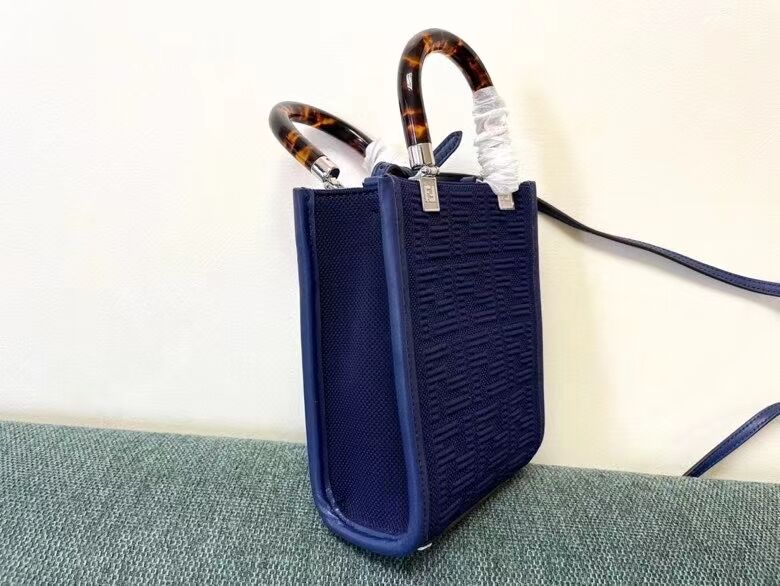 FENDI MINI SUNSHINE SHOPPER FF fabric mini-bag 8BS051AG dark blue