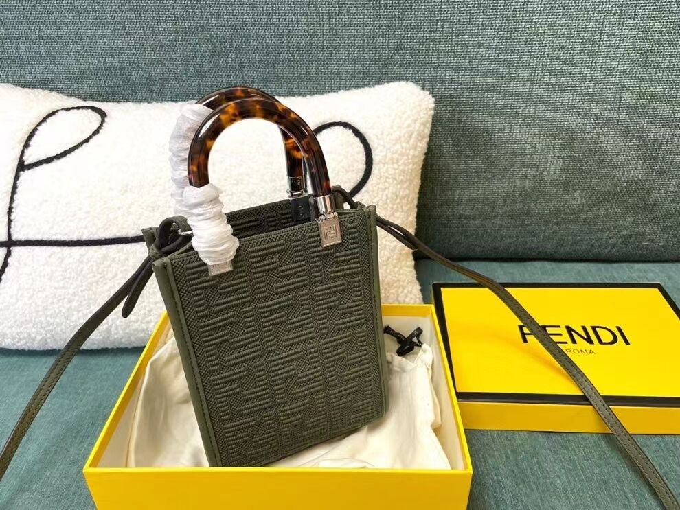 FENDI MINI SUNSHINE SHOPPER FF fabric mini-bag 8BS051AG green