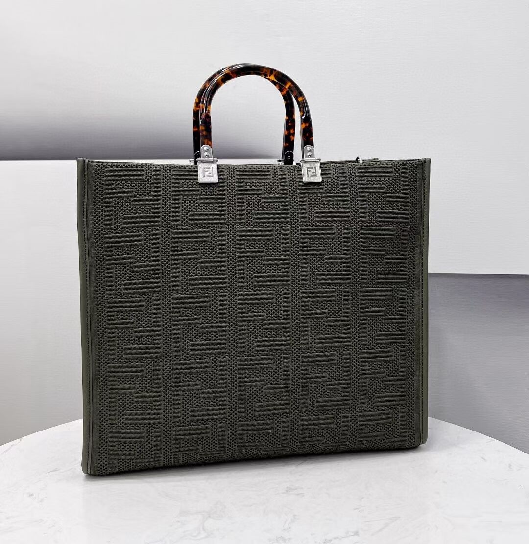 FENDI SUNSHINE MEDIUM FF fabric shopper 8BH386A green