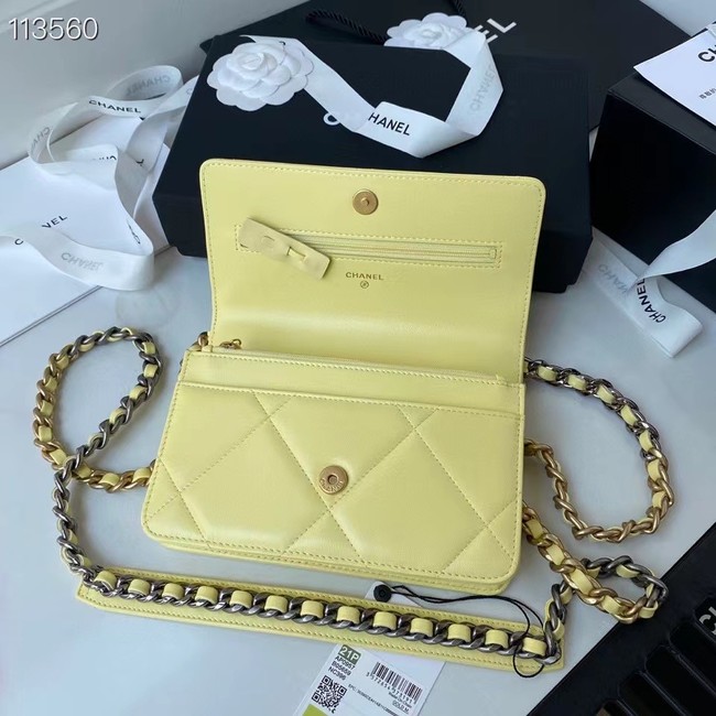 Chanel 19 Classic Sheepskin Leather Chain Wallet AP0957 LIGHT YELLOW