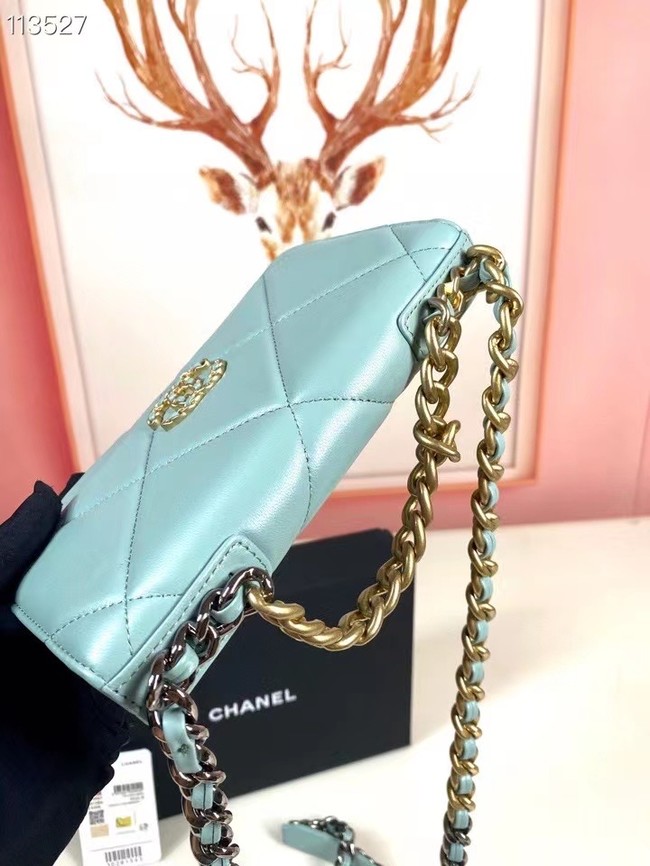 Chanel 19 Classic Sheepskin Leather Chain Wallet AP0957 sky blue