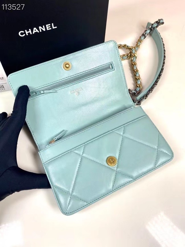 Chanel 19 Classic Sheepskin Leather Chain Wallet AP0957 sky blue