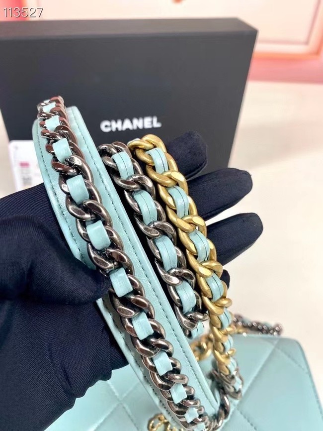 Chanel 19 Classic Sheepskin Leather Chain Wallet AP0957 sky blue