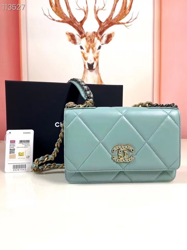 Chanel 19 Classic Sheepskin Leather Chain Wallet AP0957 sky blue