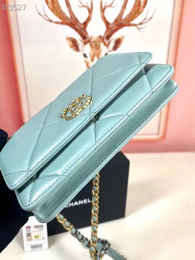 Chanel 19 Classic Sheepskin Leather Chain Wallet AP0957 sky blue