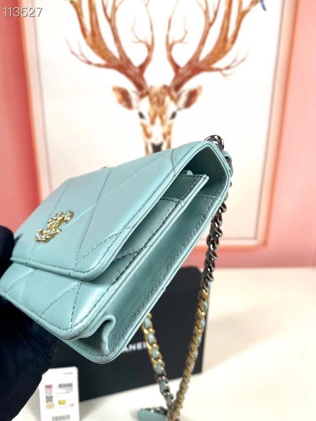 Chanel 19 Classic Sheepskin Leather Chain Wallet AP0957 sky blue