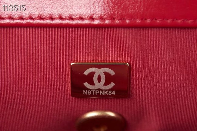 Chanel SMALL FLAP BAG Calfskin Imitation Pearls & Gold-Tone Metal AS3001 red