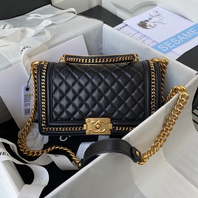 BOY CHANEL HANDBAG Gold-Tone Metal A67086 BLACK