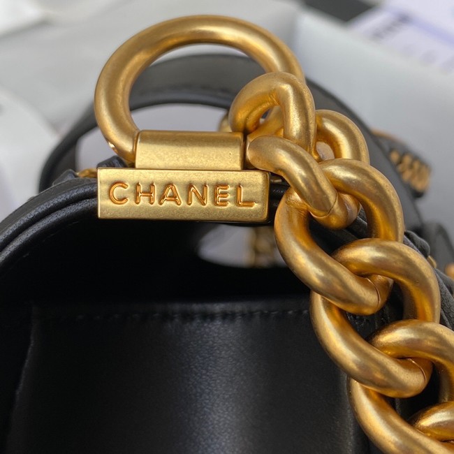 BOY CHANEL HANDBAG Gold-Tone Metal A67086 BLACK