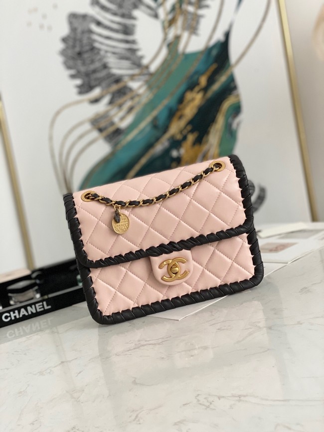 Chanel 22C New Woven Piping Square Original Leather Bag AS6075 pink