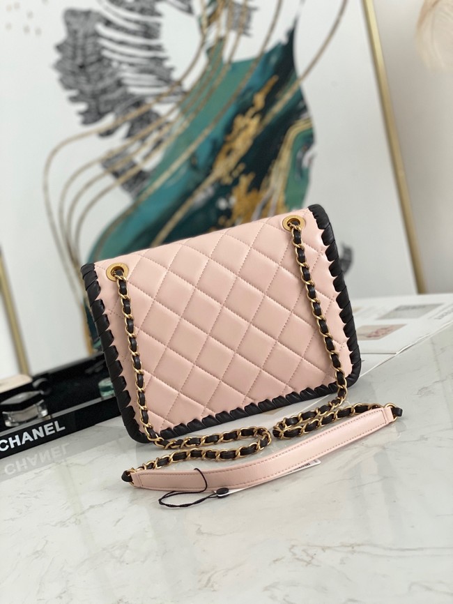 Chanel 22C New Woven Piping Square Original Leather Bag AS6075 pink