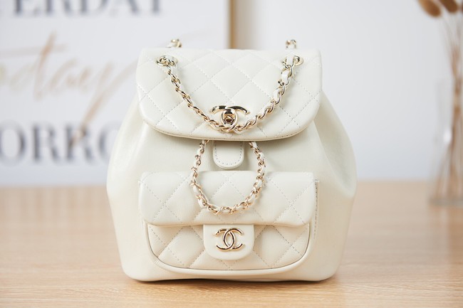 Chanel Backpack Sheepskin Original Leather AS2908 white