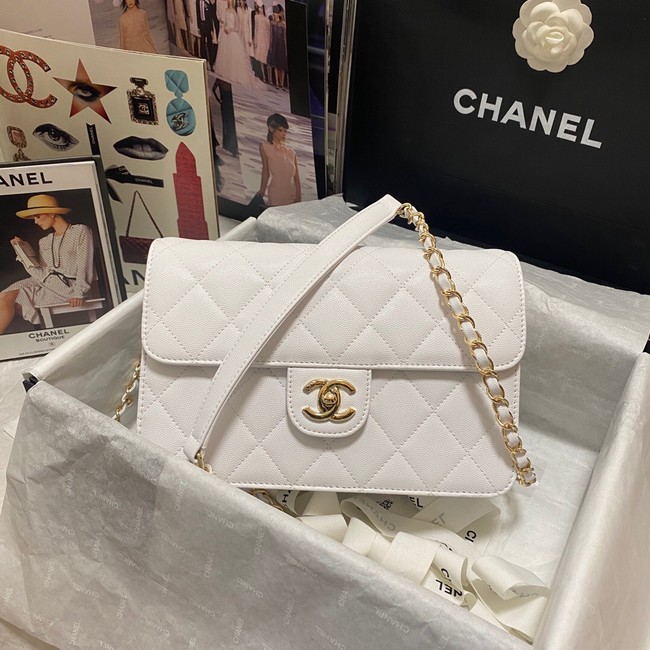 Chanel Flap Shoulder Bag Grained Calfskin AS3003 white