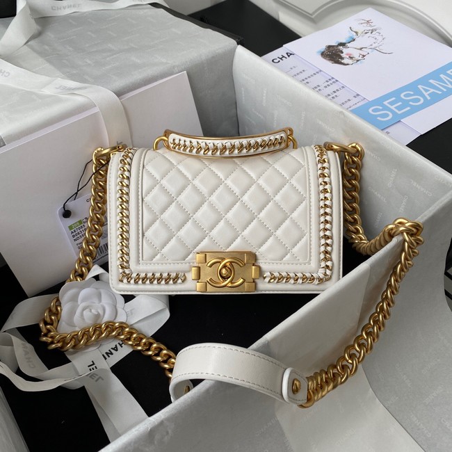 SMALL BOY CHANEL HANDBAG Gold-Tone Metal A67085 WHITE