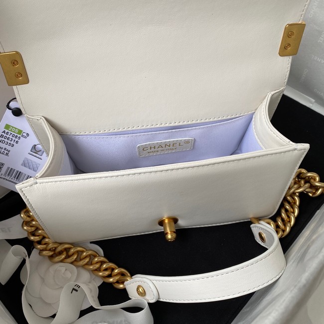 SMALL BOY CHANEL HANDBAG Gold-Tone Metal A67085 WHITE