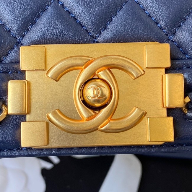 BOY CHANEL HANDBAG Gold-Tone Metal A67086 dark blue